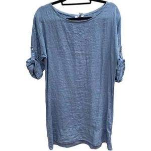 Rosemarine Women's LS LBlue Linen Shift Dress•Large